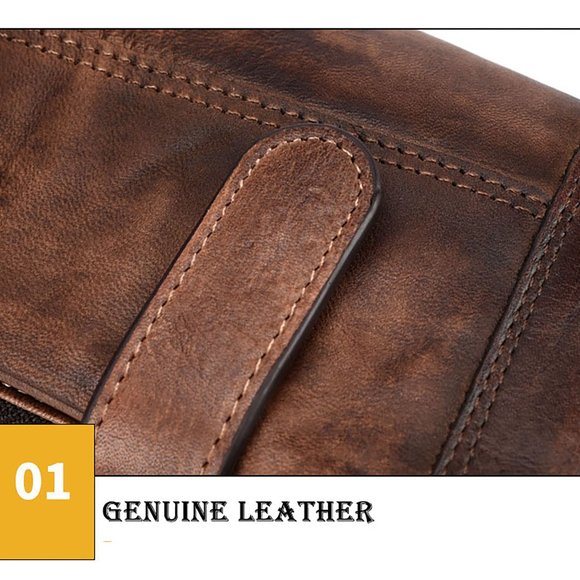 RSWSP Vintage Men's Genuine Leather Long Wallet w/ Detachable Zipper Pocket - Picture 10 of 13